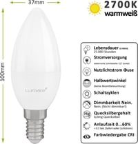 LED sviečka Lumaro E14, 5W – teplá biela, 410 lm, ekvivalent 40 W 2