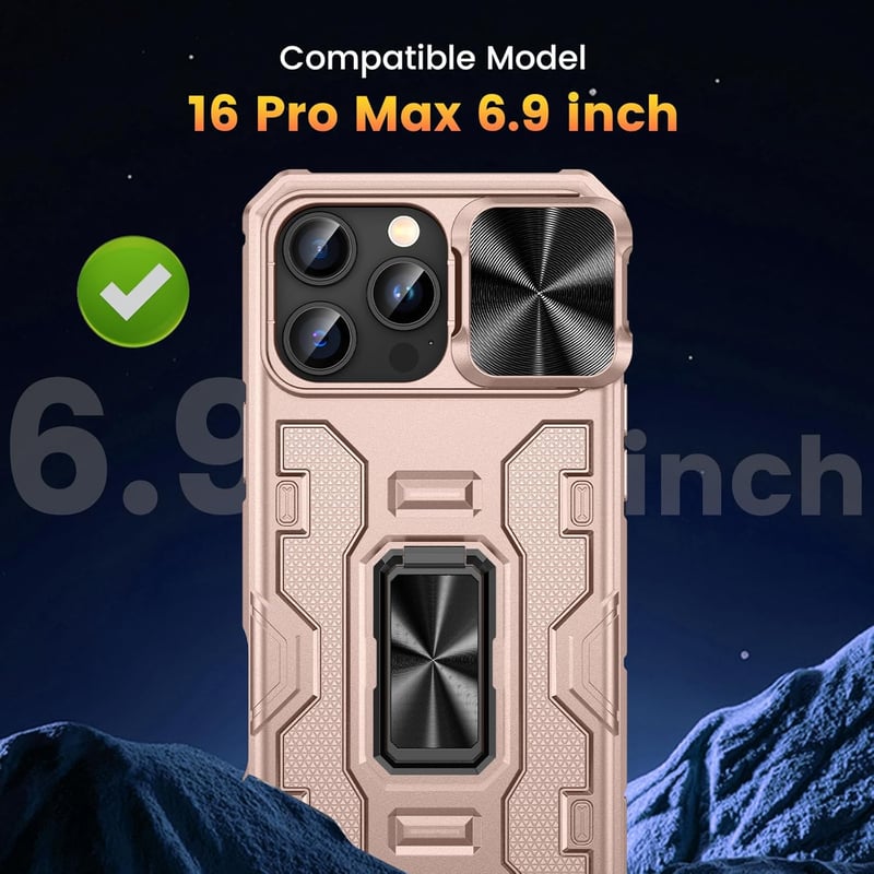 Doeshine iPhone 16 Pro Max Tok, 360° Forgatható Mágneses Gyűrűs Állvánnyal, Katonai Szintű Védelem, Kameracsúszka, 2db Kijelzővédő Fóliával,
