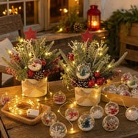 Mini karácsonyfa-varázs: 2 db műkarácsonyfa + 25 db díszgömb + 2 m fényfüzér + csillag csúcsdísz 1