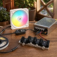 LED chladiaca sada: 5x chladič + PWM stmievač + 5V 10A zdroj + 120mm PWM ventilátor 1