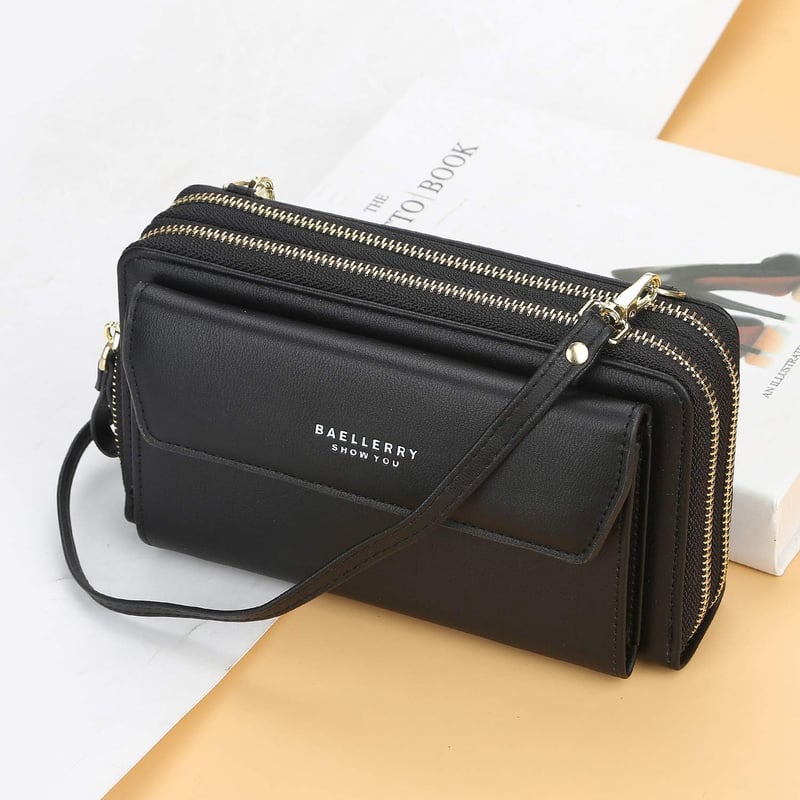 Yixuan női crossbody táska kék PU bőr dupla cipzárral és kártyatartóval