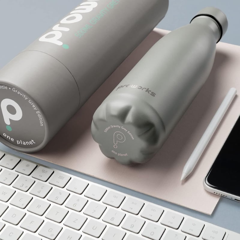 PROWORKS 1L-es rozsdamentes acél termosz, BPA-mentes, 24 órás hűtés - Szürke
