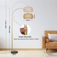 Rayofly Arany Ívelt Állólámpa Rattan Lámpaernyővel - Modern Boho Padlólámpa Távirányítóval, LED Izzóval, Alkalmazásvezérléssel, Fényerőszabá 3