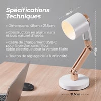 Feelsolar Asztali Lámpa - Japandi Stílusú LED Éjjeli Lámpa USB Porttal, 3 Fokozatú Fényerőszabályzás, Állítható Kar, E27 LED Izzóval, +95% C 8