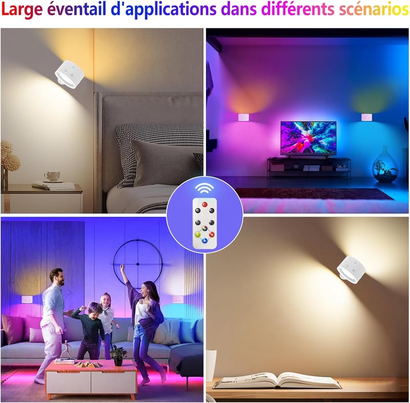 Feallive LED fali lámpa távirányítóval, dimmer, 360° forgatható, 4 fényerő, RGB