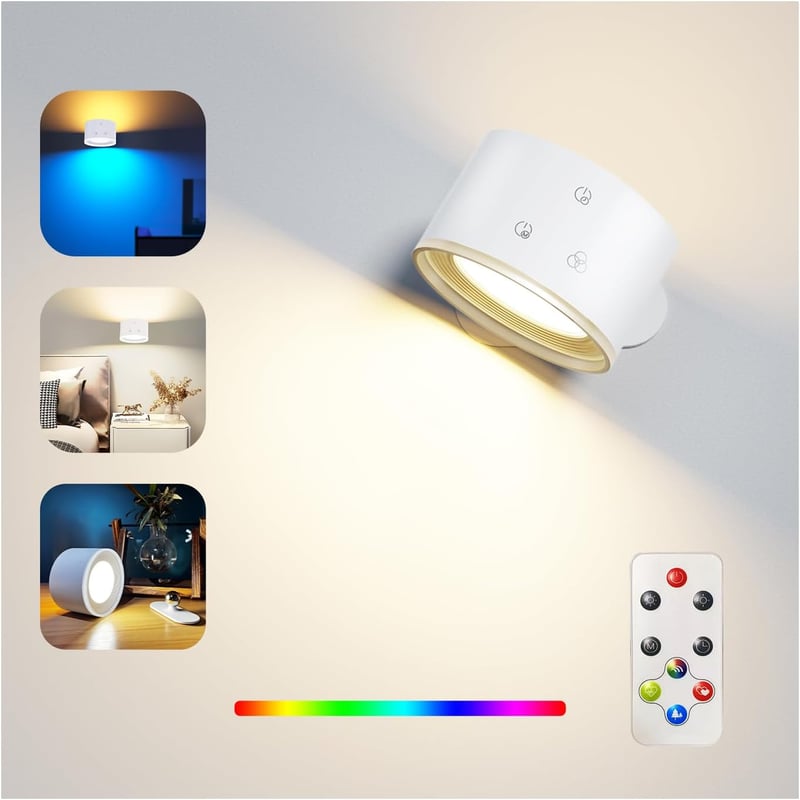 Feallive LED fali lámpa távirányítóval, dimmer, 360° forgatható, 4 fényerő, RGB