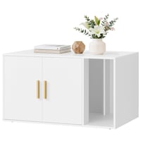 FEANDREA Mobilier pentru litiera pisicii, căsuță pentru pisici, masă laterală, ușă dublă, intrare frontală, 80 x 50 x 45 cm, alb mat 1