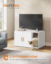 FEANDREA Mobilier pentru litiera pisicii, căsuță pentru pisici, masă laterală, ușă dublă, intrare frontală, 80 x 50 x 45 cm, alb mat 2