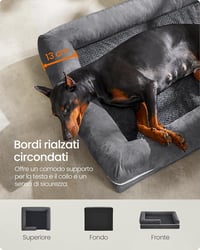 Feandrea Ortopédikus Kutyaágy 120x85cm Puha Párnázott Szürke Levehető Mosható Huzat - 3-L 120 x P 85 x H 20 cm, dark grey 4