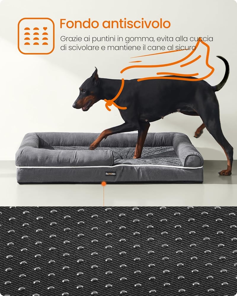 Feandrea Ortopédikus Kutyaágy 120x85cm Puha Párnázott Szürke Levehető Mosható Huzat - 3-L 120 x P 85 x H 20 cm, dark grey