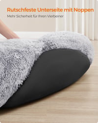 FEANDREA PGW044G01 Culcuș Rotund pentru Câini și Pisici, Lavabil, cu Pernă Detașabilă, Pluș Lung, Formă de Gogoașă, Diametru 140 cm, Gri Ombré 7