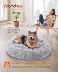 FEANDREA PGW044G01 Culcuș Rotund pentru Câini și Pisici, Lavabil, cu Pernă Detașabilă, Pluș Lung, Formă de Gogoașă, Diametru 140 cm, Gri Ombré 2