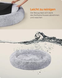 FEANDREA PGW044G01 Culcuș Rotund pentru Câini și Pisici, Lavabil, cu Pernă Detașabilă, Pluș Lung, Formă de Gogoașă, Diametru 140 cm, Gri Ombré 6