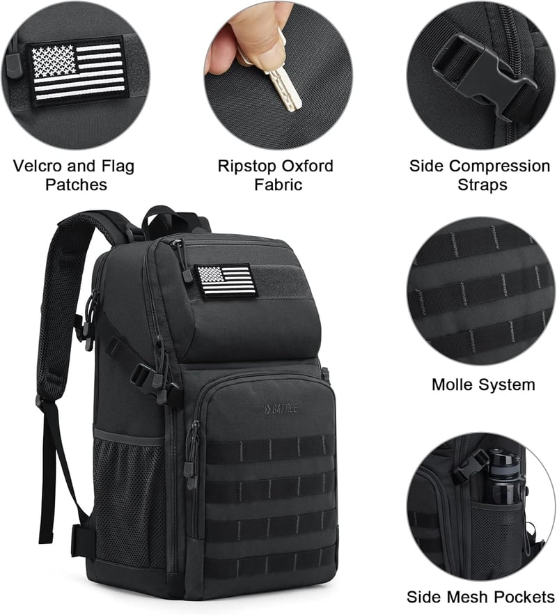G4Free 35L Taktikai Hátizsák - Fekete Katonai Stílusú Túrazsák MOLLE Rendszerrel - Vízálló Poliészter Túra, Kemping, Vadászat és Outdoor Tev