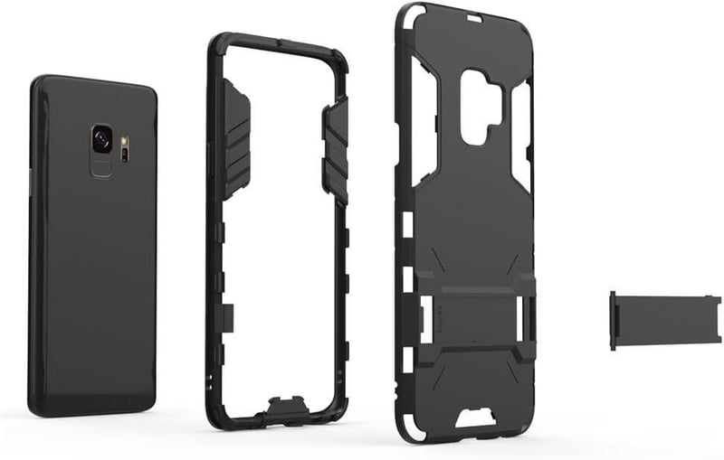 Samsung Galaxy S9 Páncél Védőtok Állvánnyal - Fekete/Szürke Hibrid TPU+PC