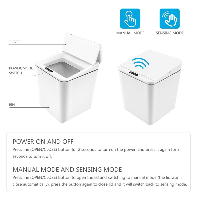 FEBHBRQ 6 Literes Automatikus Szenzoros Szemetes Kuka Fedéllel Otthonhoz Irodához - White/Battery