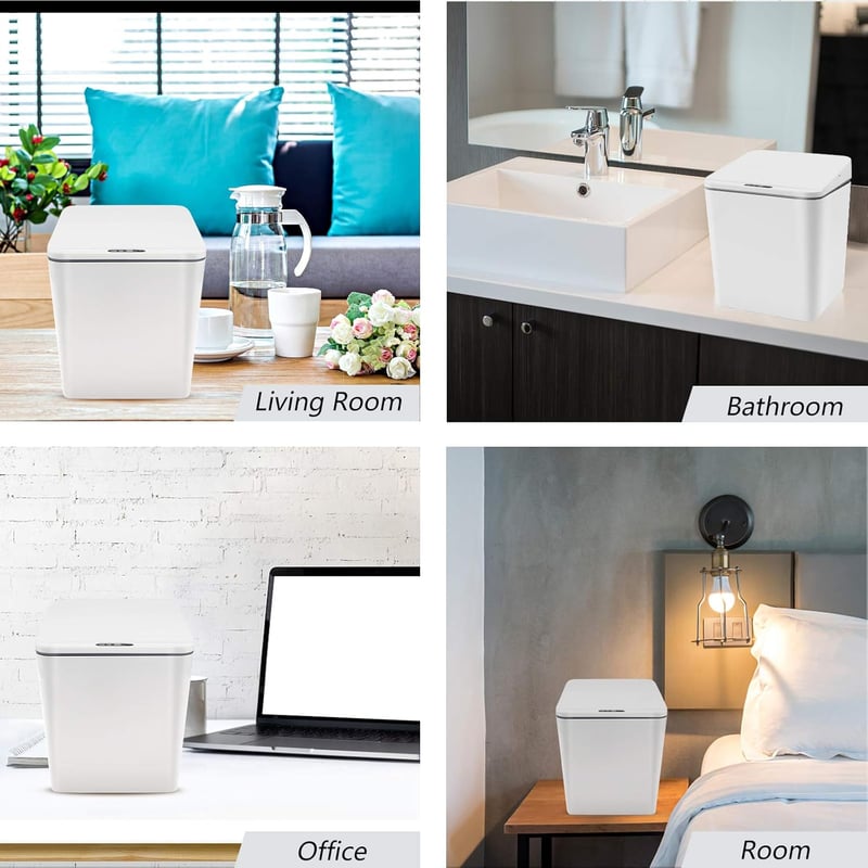 FEBHBRQ 6 Literes Automatikus Szenzoros Szemetes Kuka Fedéllel Otthonhoz Irodához - White/Battery