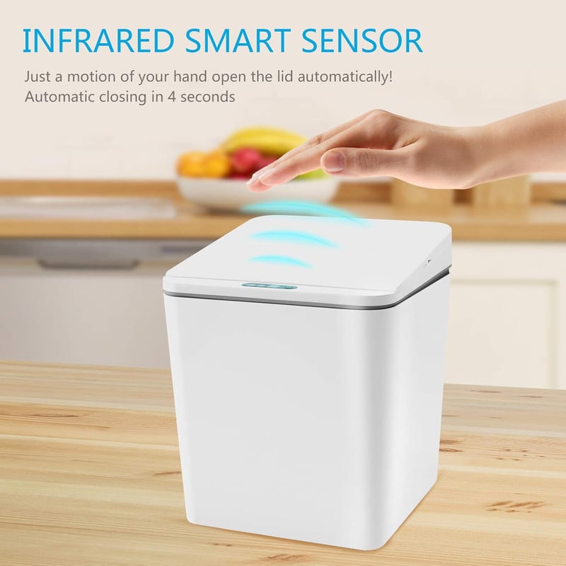 FEBHBRQ 6 Literes Automatikus Szenzoros Szemetes Kuka Fedéllel Otthonhoz Irodához - White/Battery
