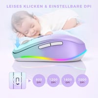 Seenda LED Vezeték Nélküli Egér, Újratölthető Jiggler Funkcióval, Csendes 2.4G USB Egér Laptophoz, 2000 DPI, Világító, Világoszöld-Lila 4