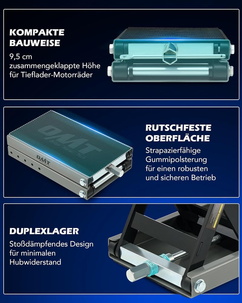 Orion Motor Tech Motoros Emelő 95-370mm Állítható Magasság 500kg Teherbírás Szerviz Emelőkocsi