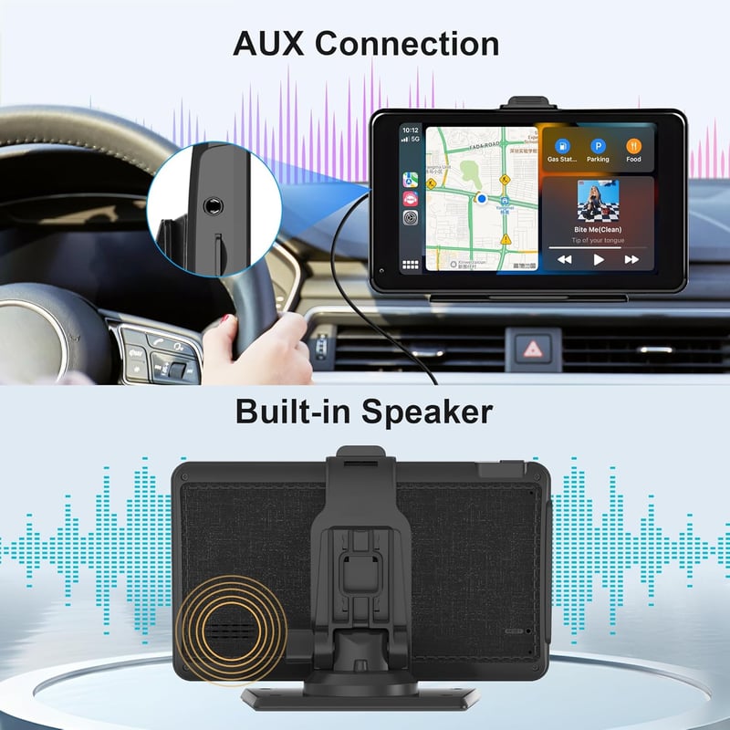 Rimoody Vezeték Nélküli CarPlay és Android Autórádió, 7" Érintőképernyős, Dual Bluetooth, FM Adó, Hangvezérlés, AUX/USB/TF, 7-32V