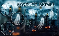 Kísérteties Halloween Háttér: Kék Temető Szellemekkel és Töklámpással 8