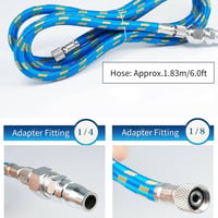 Cocoarm Nylon Légecset Tömlő Adapter Készlet - 1,83m Flexibilis Levegőcső 1/8"-1/4" Csatlakozókkal Festékszóróhoz, Kompresszorhoz - Kék-Sárg 2