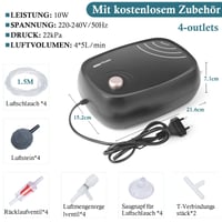 Pompă de Aer pentru Acvariu FEDOUR 10W, Puternică – 4 Ieșiri, 1200 L/H, Aerator Silențios cu Accesorii Complete, pentru Rezervoare, Hidroponie și Oxigenarea Iazurilor 2