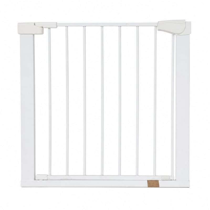Poartă de siguranță VOUNOT 75-84 cm, albă, fără găurire, cu închidere magnetică automată — lipsesc 2 elemente de fixare (produs utilizat)