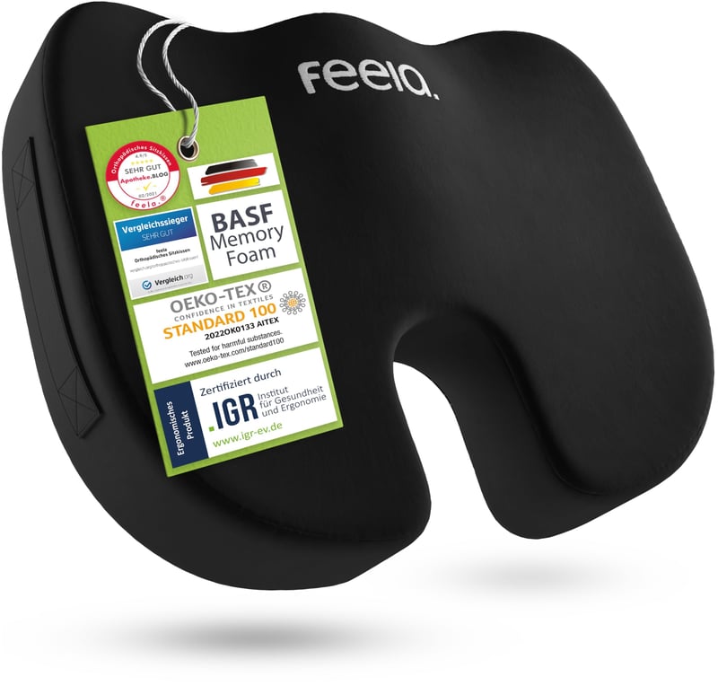 Ortopedický sedací vankúš feela s 3 stupňami tvrdosti – Ergonomický vankúš na sedenie na kancelársku stoličku a do auta – Na úľavu od bolesti a odľahčenie kostrče – Medium