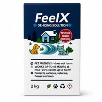 Sare de dezgheț FeelX – Prietenoasă cu animalele de companie, efect de lungă durată, sare ecologică cu aditiv anticoroziv, eficientă până la -24,5°C, 2 kg 1