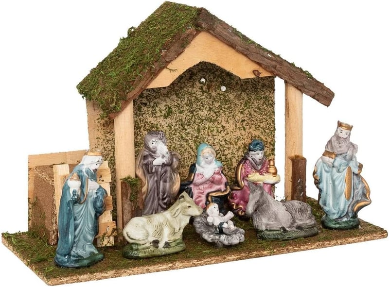 FEERIC LIGHTS & CHRISTMAS Porcelán Betlehem LED Világítással - 3 az 1-ben Karácsonyi Dekoráció 7 Figurával