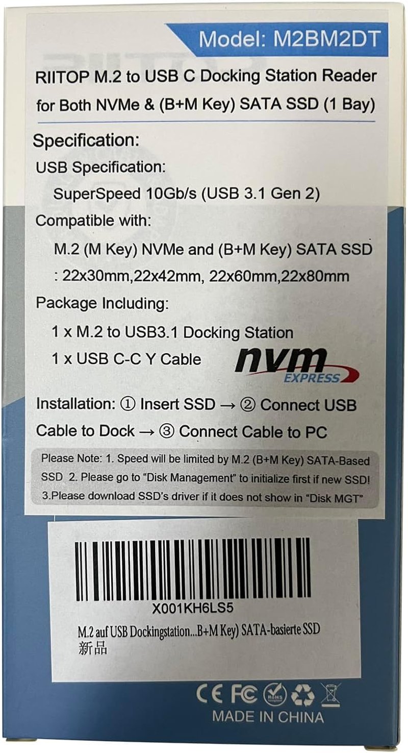 RIITOP M.2 NVMe és SATA SSD USB-C adapter - külső SSD dokkoló