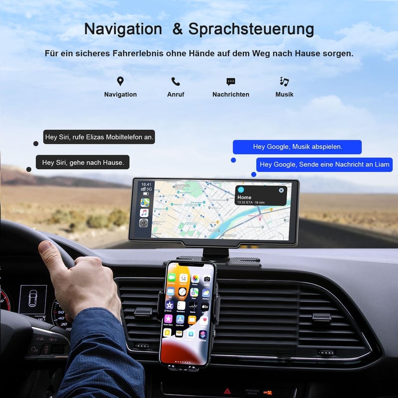 Avylet 9,26" Vezeték Nélküli CarPlay Kijelző 4K Műszerfali Kamerával - Apple CarPlay & Android Auto Támogatás, GPS Navigáció, Tolatókamera