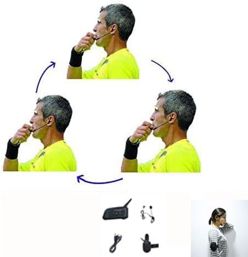 Maxquall Vezeték Nélküli Bírói Headset - 3 Bíró Egyidejű Kommunikációjához - Bluetooth Fülhallgató Szett Futballhoz, Síeléshez, Terepjárókho