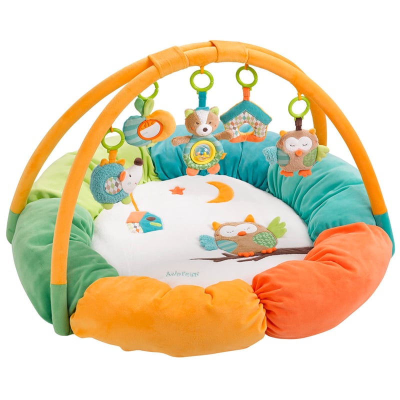 Fehn 3D Activity Nest Bagoly – Puha Játékív 5 Levehető Játékkal Babáknak, 85 cm Átmérő, Születéstől