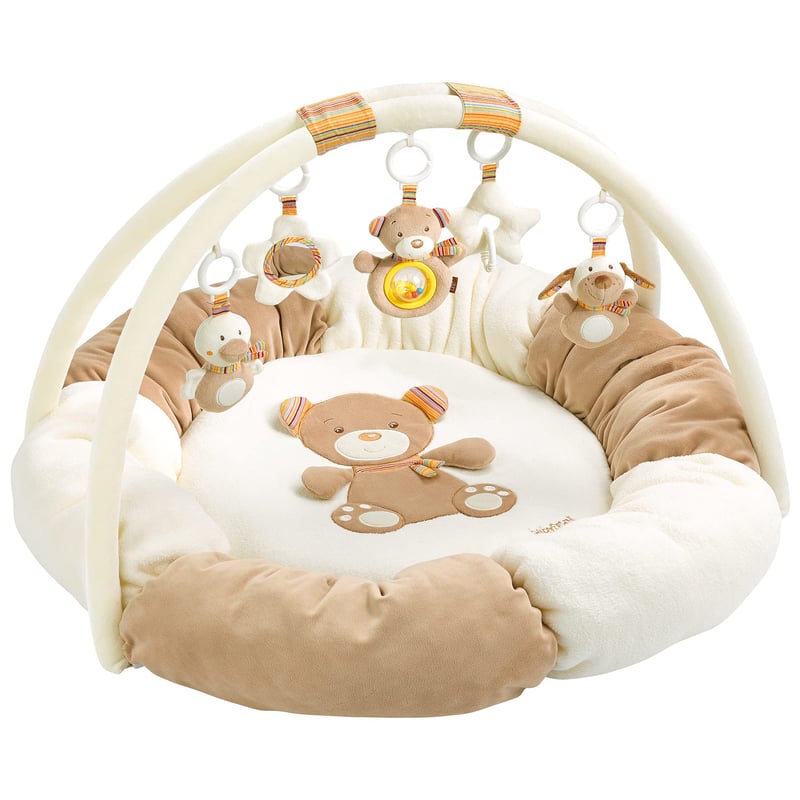 Fehn 3D-Activity-Nest Rainbow Játszófészek Babáknak – Puha Játékív 5 Levehető Játékkal, Újszülöttektől, 85 cm átmérő
