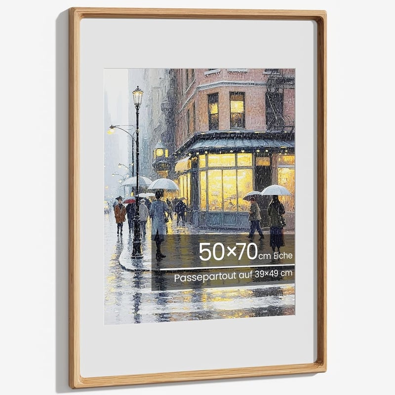 Feihorrm 50x70 cm Tölgy Képkeret Üveglappal, Kerek Sarkokkal, Poszter és Fotó Kiállítás Keretezéshez