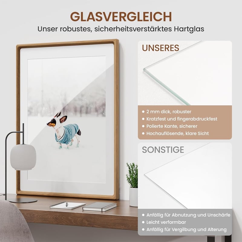 Feihorrm 50x70 cm Tölgy Képkeret Üveglappal, Kerek Sarkokkal, Poszter és Fotó Kiállítás Keretezéshez