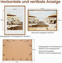 Feihorrm 50x70 cm Tölgy Képkeret Üveglappal, Kerek Sarkokkal, Poszter és Fotó Kiállítás Keretezéshez 3