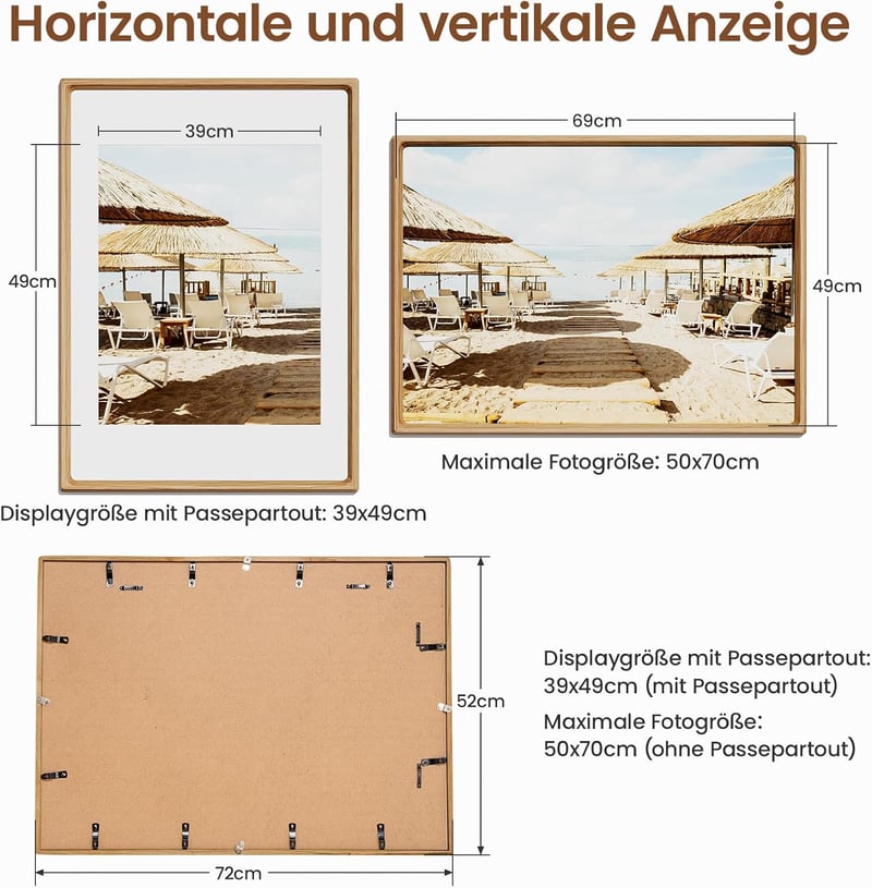 Feihorrm 50x70 cm Tölgy Képkeret Üveglappal, Kerek Sarkokkal, Poszter és Fotó Kiállítás Keretezéshez