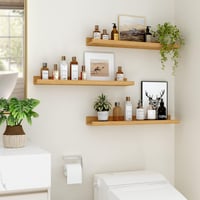 Raft de perete suspendat Feihorrm, set de 2, 60 cm, lemn MDF, pentru rame foto și decorațiuni, design industrial, pentru birou, dormitor și bucătărie, bej 4