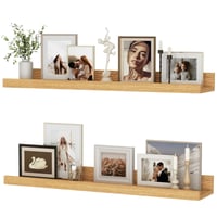Raft de perete suspendat Feihorrm, set de 2, 60 cm, lemn MDF, pentru rame foto și decorațiuni, design industrial, pentru birou, dormitor și bucătărie, bej 1