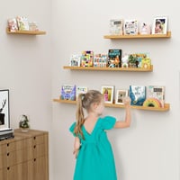 Raft de perete suspendat Feihorrm, set de 2, 60 cm, lemn MDF, pentru rame foto și decorațiuni, design industrial, pentru birou, dormitor și bucătărie, bej 6