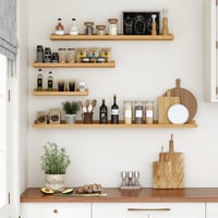 Raft de perete suspendat Feihorrm, set de 2, 60 cm, lemn MDF, pentru rame foto și decorațiuni, design industrial, pentru birou, dormitor și bucătărie, bej 2