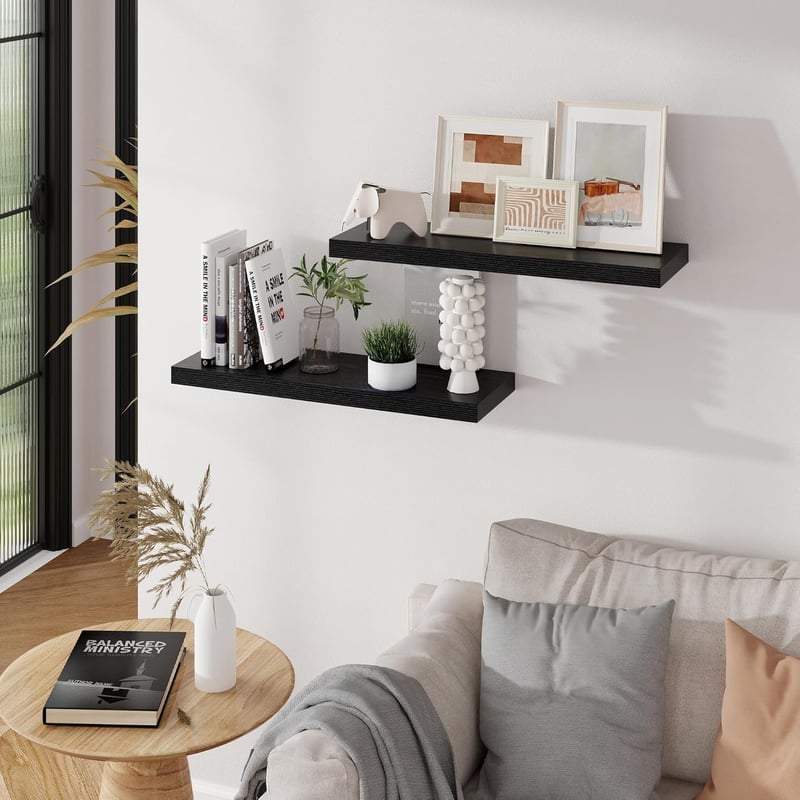 Feihorrm Lebegő Fali Polc Fekete MDF 60cm Szett 2db Konyha Nappali Hálószoba