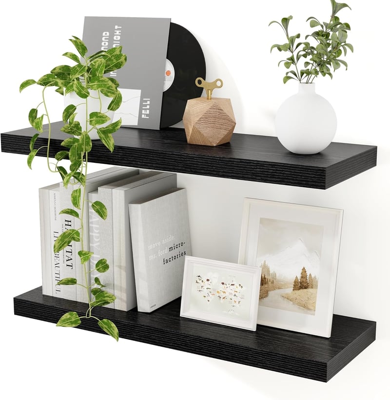 Feihorrm Lebegő Fali Polc Fekete MDF 60cm Szett 2db Konyha Nappali Hálószoba