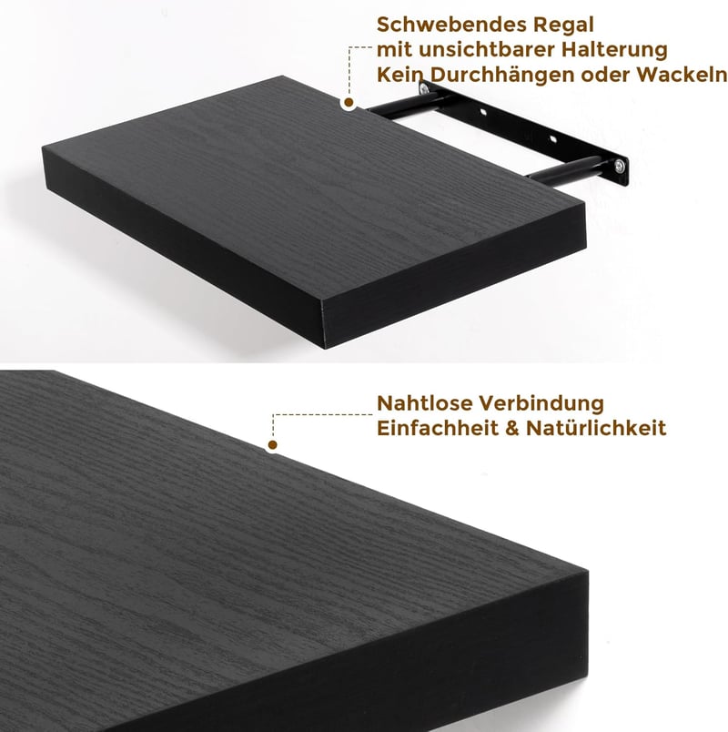 Feihorrm Lebegő Fali Polc Fekete MDF 60cm Szett 2db Konyha Nappali Hálószoba