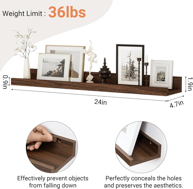 Feihorrm Lebegő Polc 60 cm MDF Fali Polc Vintage Barna Ipari Stílus 2 db