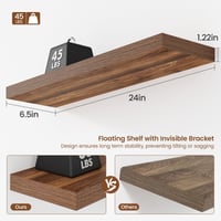 Set de 2 rafturi suspendate Feihorrm, 60x16,5x3,1 cm, rafturi din lemn cu montare pe perete, rafturi de perete maro închis pentru sufragerie, dormitor, bucătărie 3